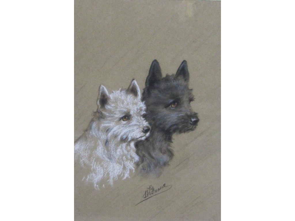 Appraisal: L FRASER Pair of pastel dog portraits signed