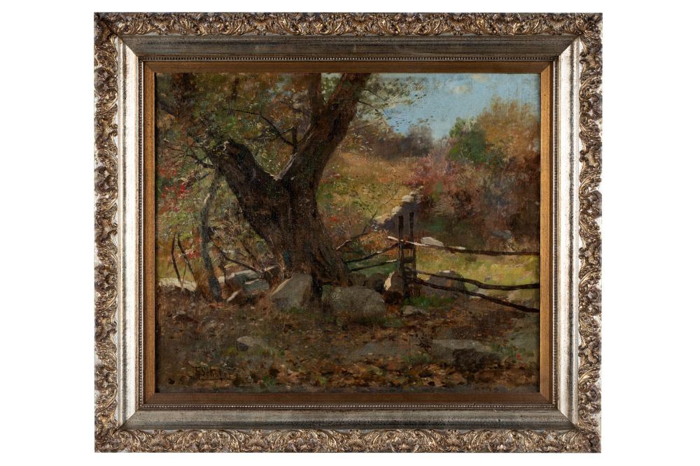 Appraisal: FREDERICK F SCHAFER - FALLING LEAVES oil on canvas signed