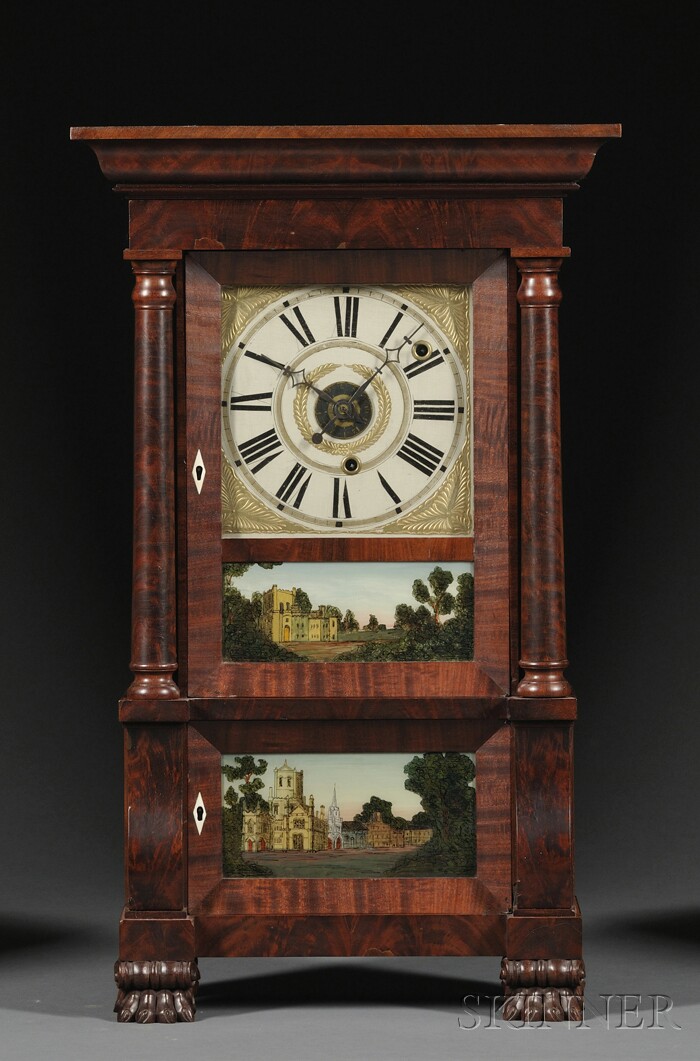 Appraisal: Jeromes Darrow Miniature Mahogany Empire Shelf Clock Bristol Connecticut c