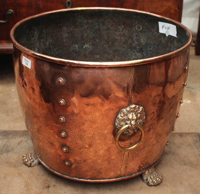 Appraisal: AN OLD COPPER LOG BIN of riveted construction and standing