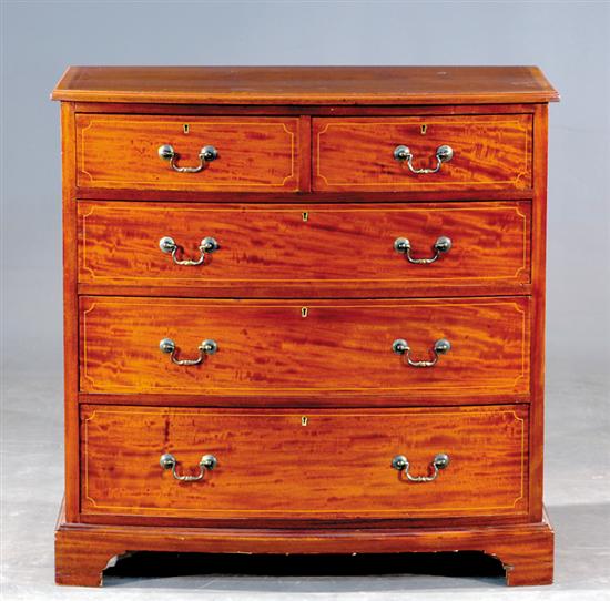 Appraisal: English inlaid mahogany bow front chest of drawers late th