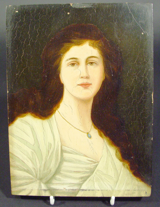 Appraisal: Unsigned oil onto panel portrait of a young woman cm