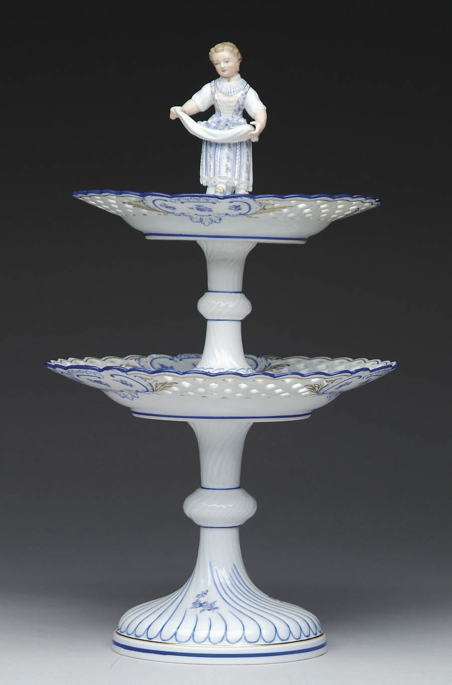 Appraisal: FINE MEISSEN HAND PAINTED PORCELAIN TWO-TIER FIGURAL CENTERPIECE Double style