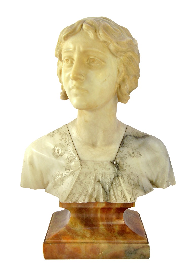 Appraisal: A white marble bust of a young woman circa on