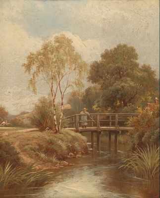 Appraisal: Henry Maidment British active - Bridge over the stream Oil