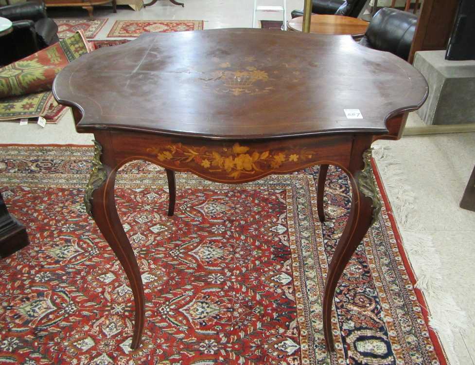 Appraisal: LOUIS XV STYLE INLAID MAHOGANY CENTER TABLE American c the