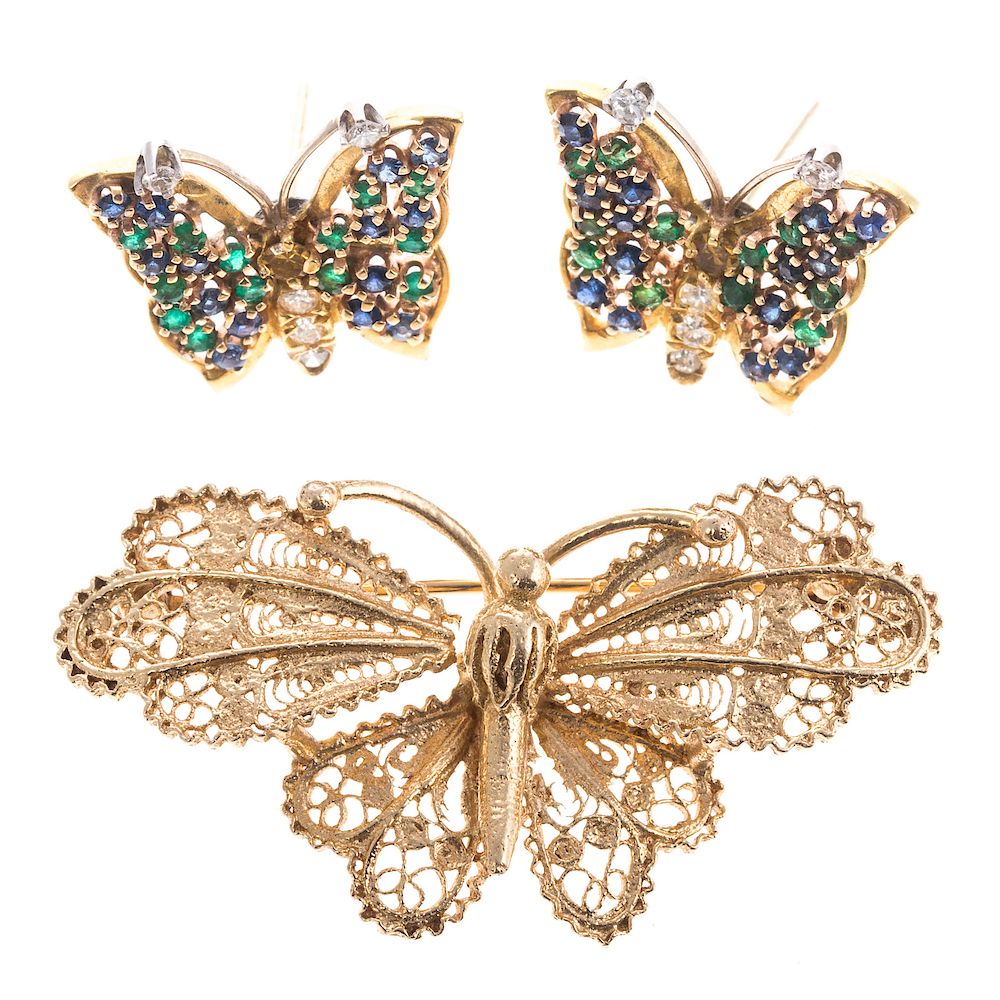 Appraisal: A Ladies Butterfly Earrings Pin Set in K K yellow