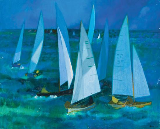 Appraisal: CAMILLE HILAIRE French - Sailboats Along the Coast oil on