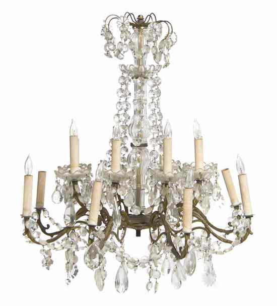 Appraisal: A Continental Brass and Glass Sixteen-Light Chandelier having a glass