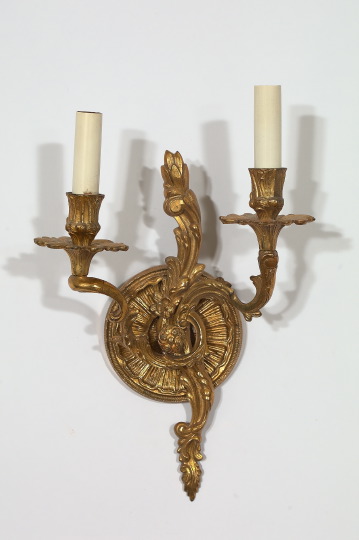 Appraisal: Pair of French Gilt-Brass Two-Light Appliques in the Transitional style