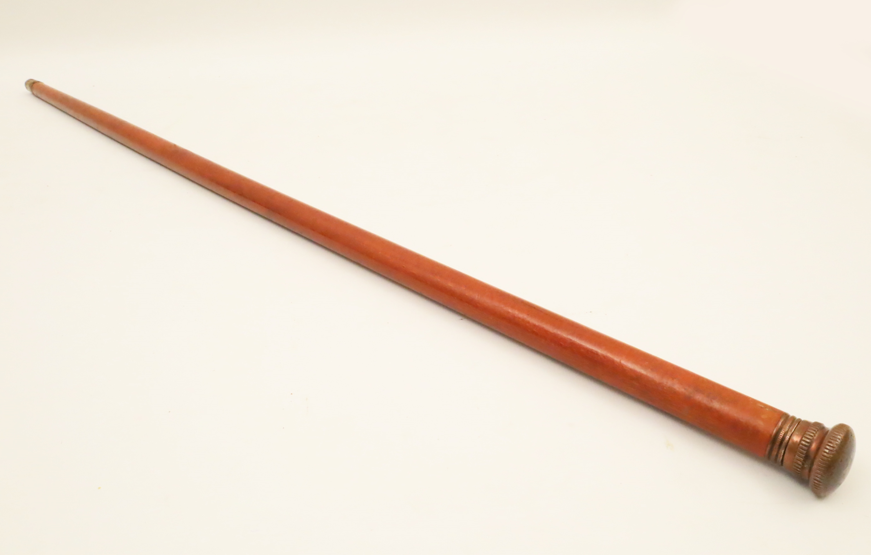 Appraisal: UNUSUAL WOODEN CANE WITH FITTED GLASS FLASK Unusual wooden cane