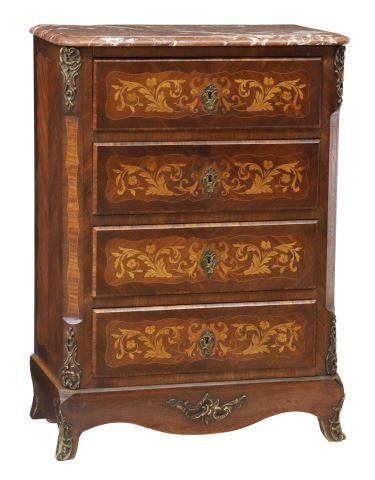 Appraisal: Petite French Louis XV style marble-top mahogany chest th c