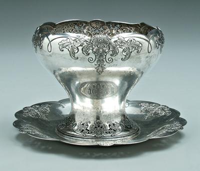 Appraisal: Sterling center bowl and under plate round pedestal form scalloped