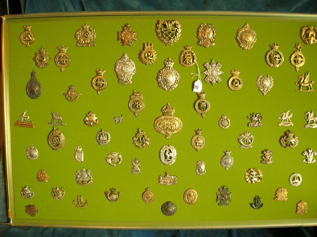 Appraisal: A collection of British cap badges mounted on display board