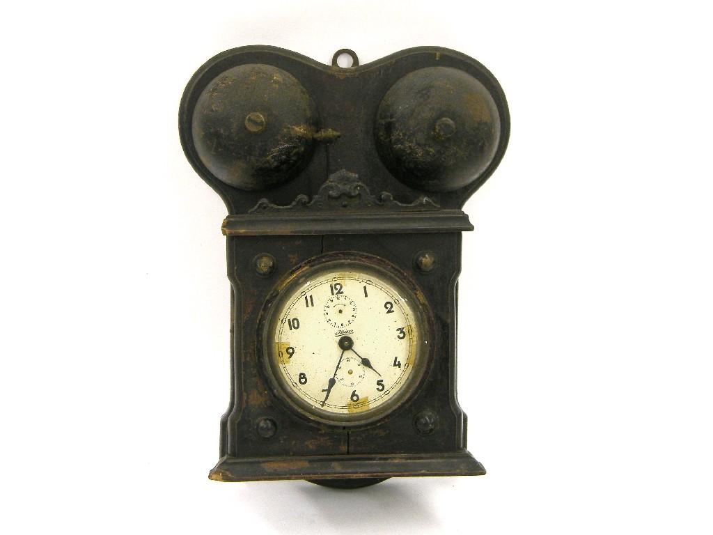 Appraisal: An early German Kaiser alarm wall clock with two bells