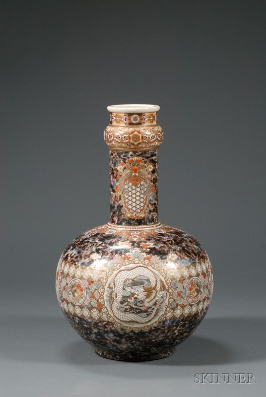 Appraisal: Large Pottery Vase Japan late th century Satsuma ware bottle