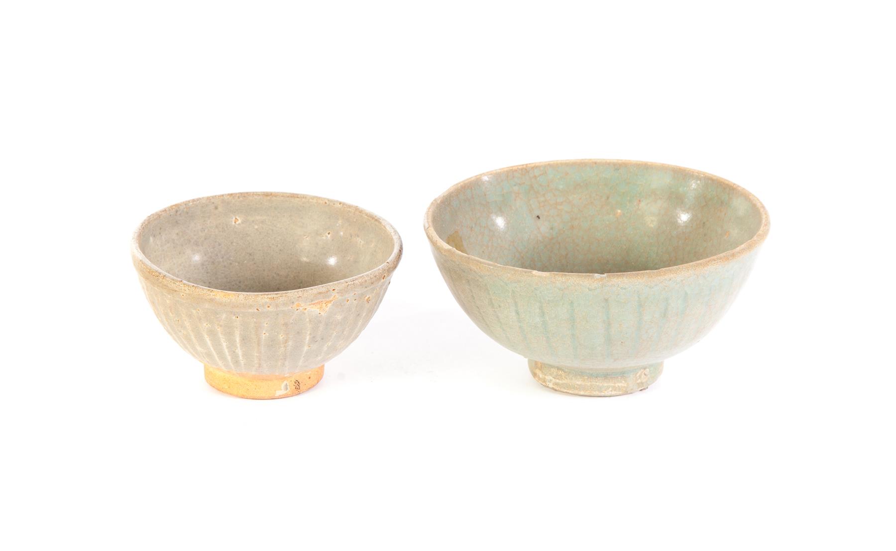 Appraisal: TWO CHINESE POTTERY BOWLS Song dynasty-style bowls with ribs and