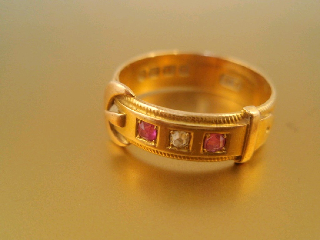 Appraisal: A Victorian ct gold buckle ring set with two tiny