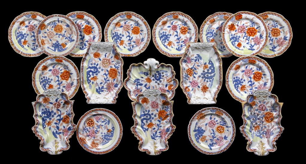 Appraisal: A MASON'S PATENT IRONSTONE DESSERT SERVICE printed in blue and