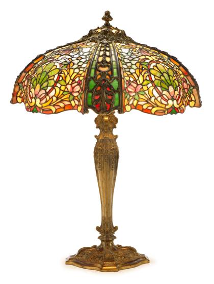 Appraisal: Lead glass and gilt bronze table lampduffner kimberly new york