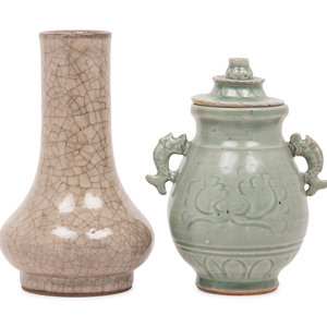 Appraisal: Two Chinese Monochrome Glazed Porcelain Vases the first a crackle-glazed