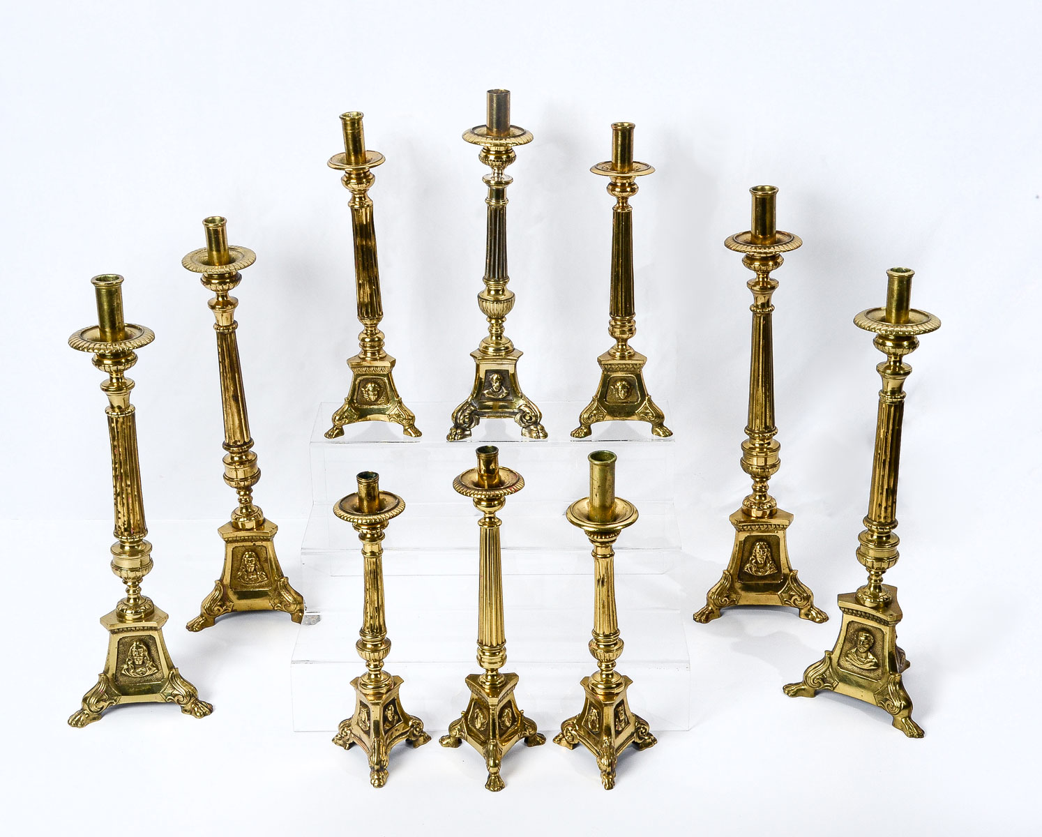 Appraisal: PC FRENCH COLONIAL RELIGIOUS CANDLESTICKS brass church candlesticks having a