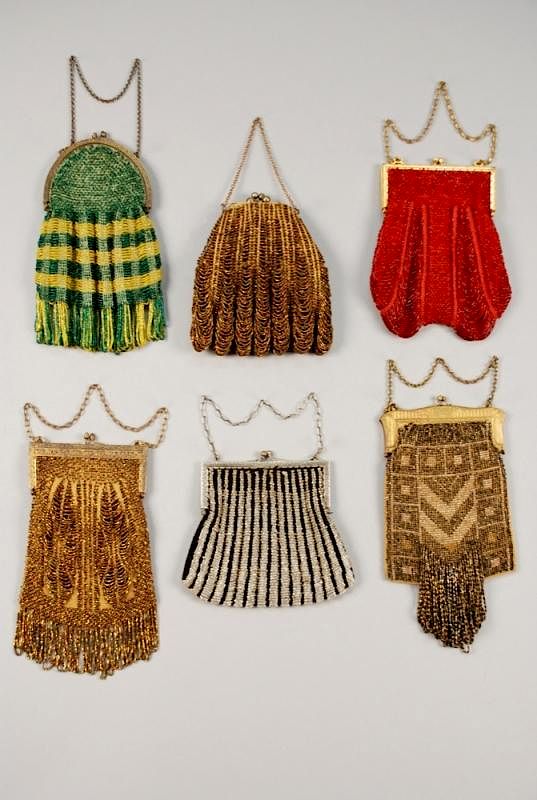 Appraisal: SIX CROCHETED and BEADED BAGS EARLY th C All hinged