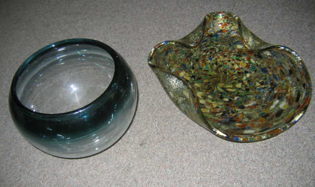 Appraisal: TWO ART GLASS ITEMS A blown glass bowl in blue