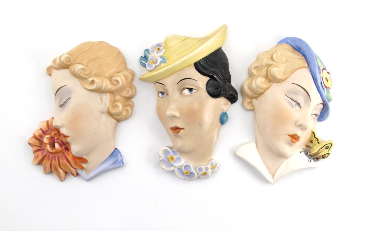 Appraisal: Three Royal Dux pottery wall masks