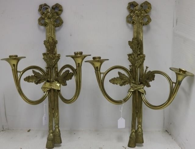 Appraisal: PAIR OF LATE TH C CAST BRASS SCONCES WITH LEAFAND