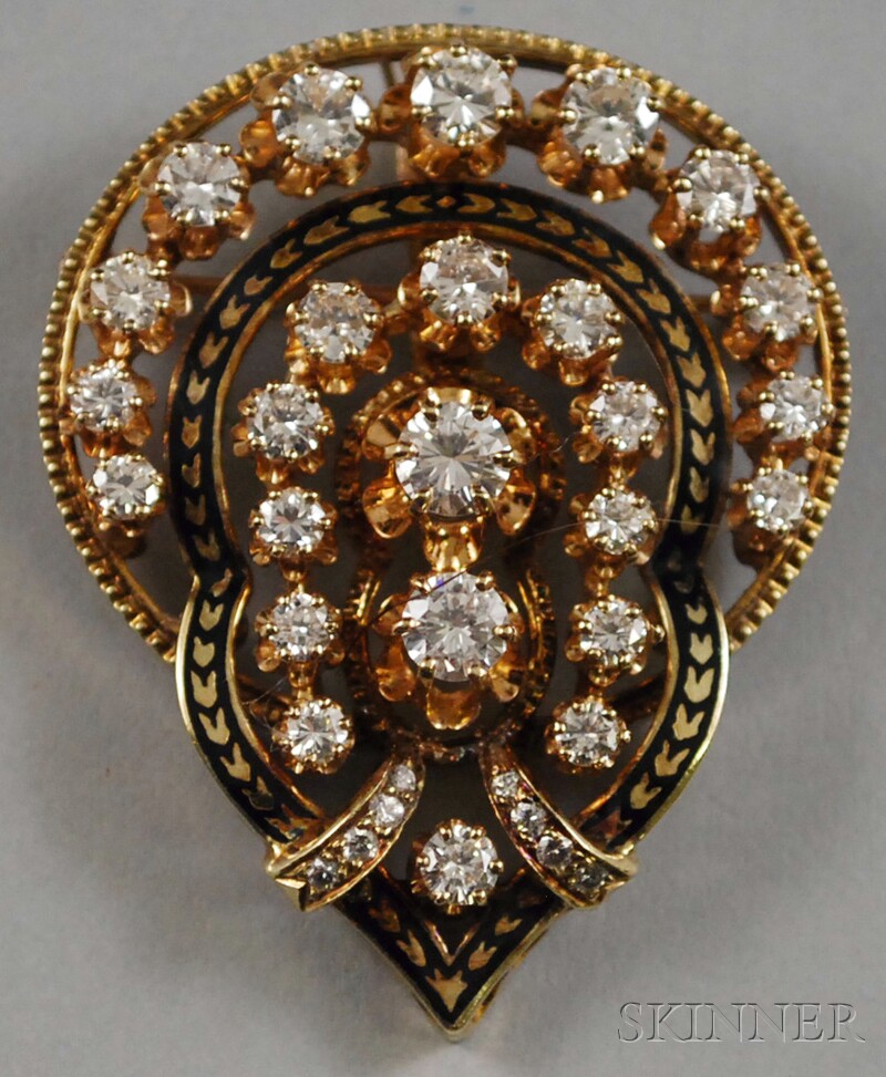 Appraisal: kt Gold Enamel and Diamond Pendant Brooch set throughout with