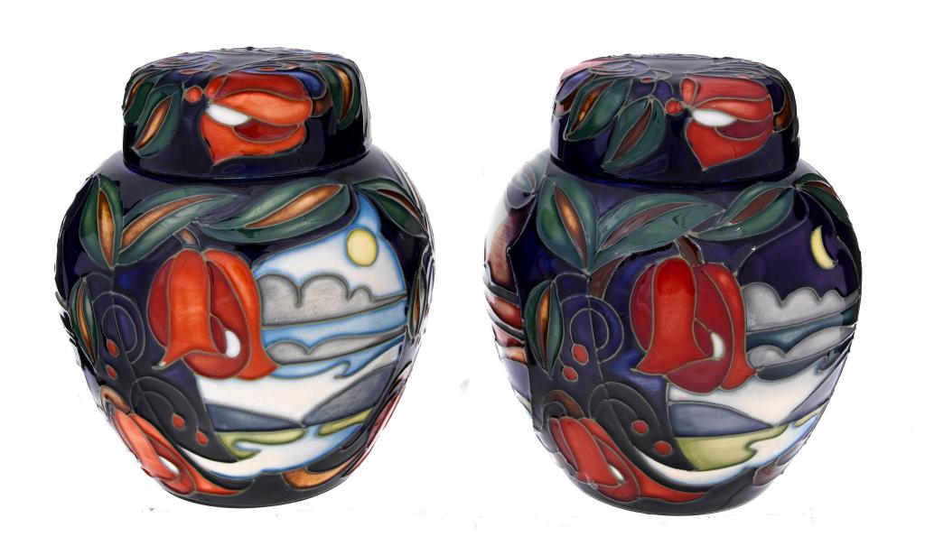 Appraisal: A PAIR OF MOORCROFT ROAD THROUGH THE WOODS GINGER JARS