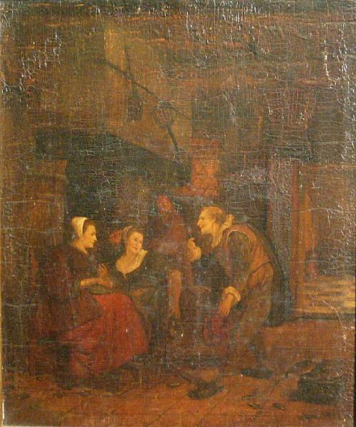 Appraisal: Dutch School th Century An interior with figures near a