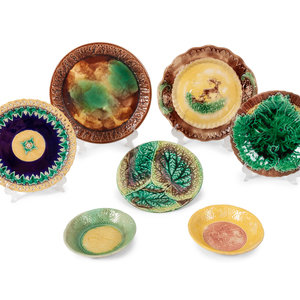 Appraisal: A Group of Fourteen Majolica Plates includes one pierced Wedgwood