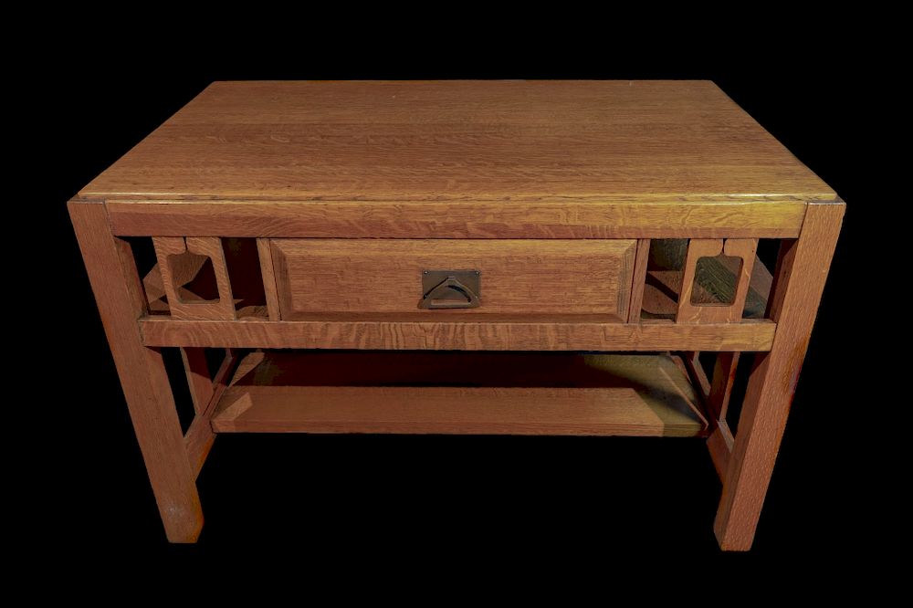 Appraisal: Oak Arts Crafts Prairie School Library Bookcase Desk Oak Arts