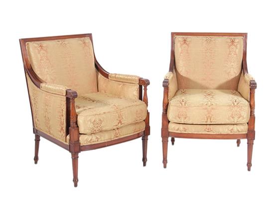 Appraisal: Pair Louis XVI style upholstered walnut bergeres BH SH W