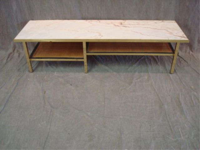 Appraisal: Gilt metal marble Mid Century coffee table Marble-top with caned