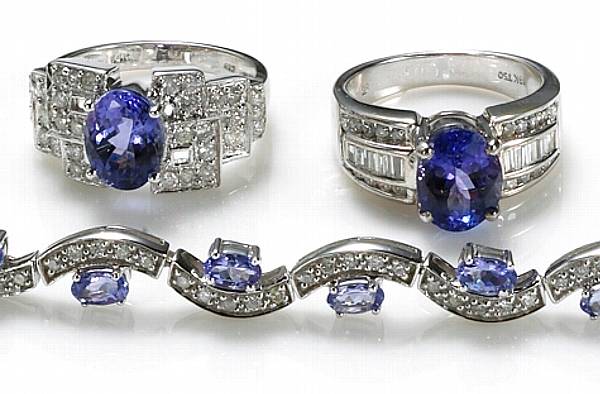 Appraisal: A collection of tanzanite diamond and k white gold jewelry