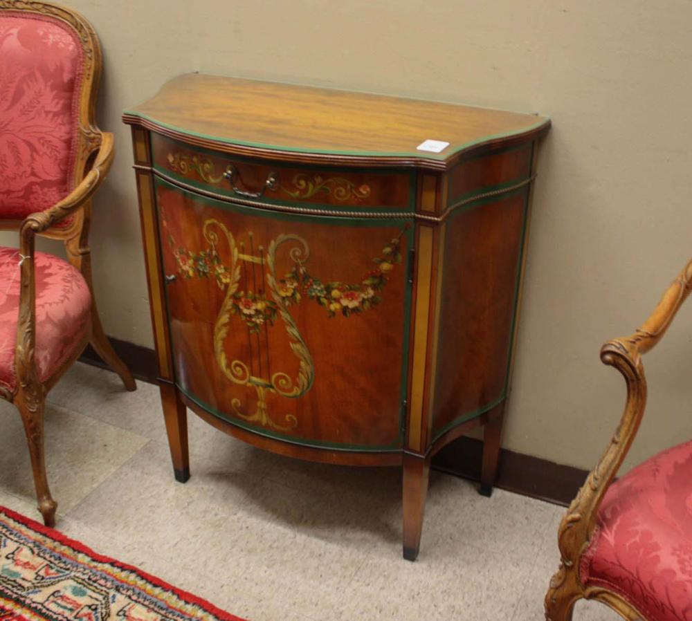 Appraisal: PAINT DECORATED NEOCLASSICAL STYLE DEMILUNE CONSOLE CABINET Grand Rapids Michigan