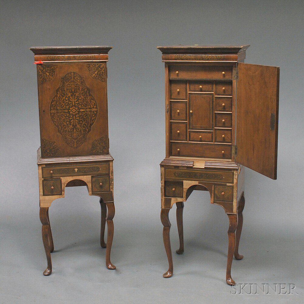 Appraisal: Pair of Edwardian Walnut Marquetry-inlaid Cabinets early th century each