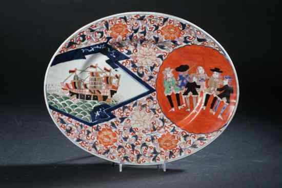 Appraisal: JAPANESE BLACK SHIP IMARI PORCELAIN PLATTER Meiji period Painted with