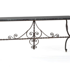 Appraisal: An Empire Revival Iron and Marble Top Console Table Height