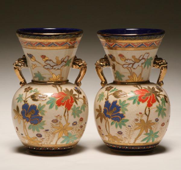 Appraisal: Hand painted and gilt Chinese vases floral decoration on body