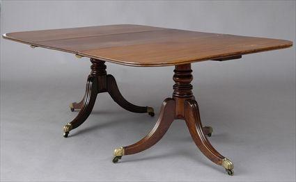 Appraisal: REGENCY TWO-PEDESTAL MAHOGANY DINING TABLE Each rectangular single board mahogany