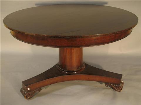 Appraisal: EMPIRE STYLE MAHOGANY CENTER TABLE th century circular inlaid top