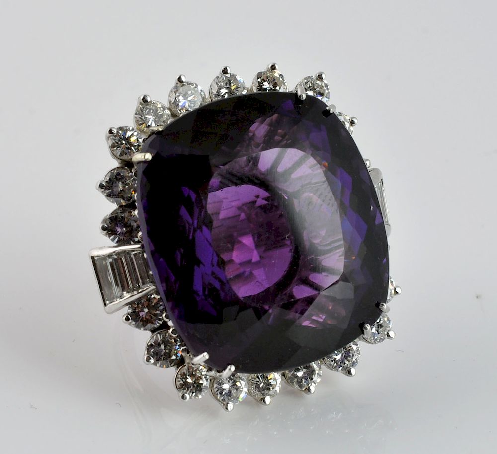 Appraisal: Large Siberian Cushion Cut Amethyst Diamond Ring Fabulous large cushion