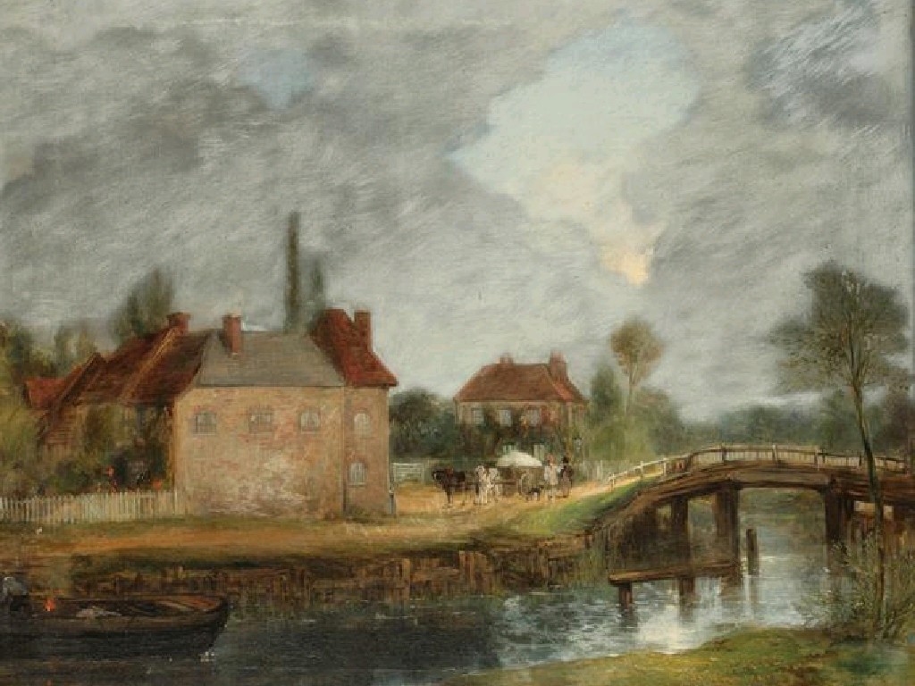 Appraisal: W E GILL Figures and houses beside a canal with