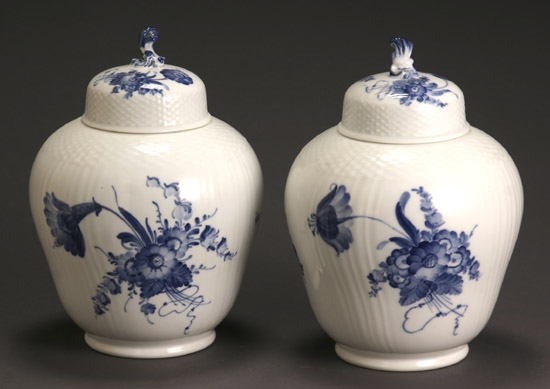 Appraisal: Pair of Royal Copenhagen 'Blue Flower' Covered Urns Dated -