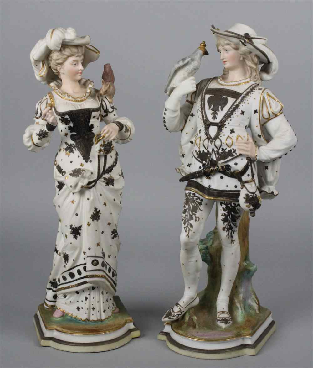 Appraisal: PAIR OF CONTINENTAL FIGURES OF A GALLANT AND COMPANION late