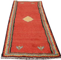 Appraisal: Gabbeh Carpet A vivid Gabbeh runner with a thick red